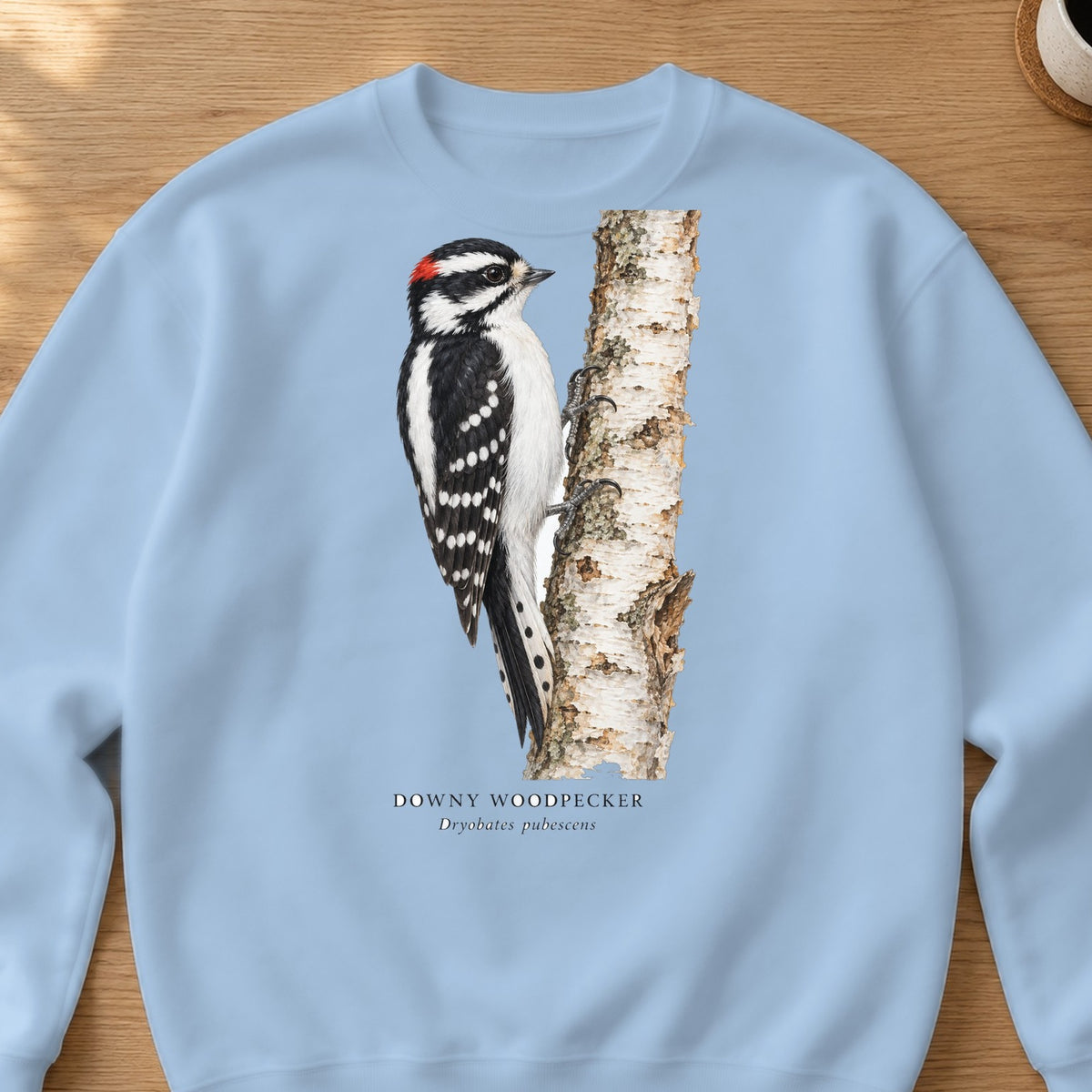 Downy Woodpecker Field Guide Crewneck Sweatshirt – Light Blue
