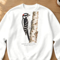Downy Woodpecker Field Guide Crewneck Sweatshirt – White