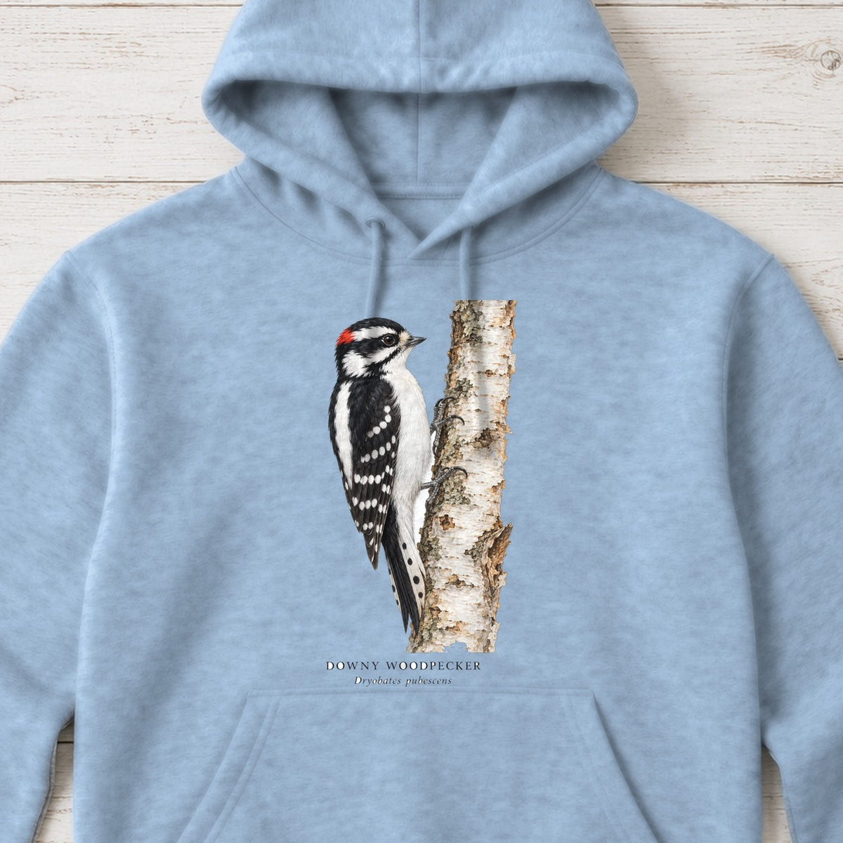 Downy Woodpecker Field Guide Hoodie – Light Blue