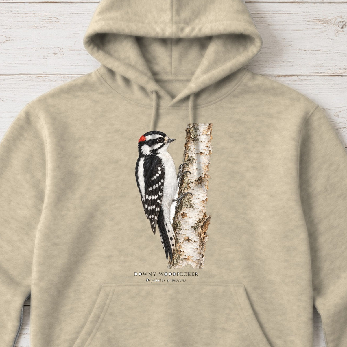 Downy Woodpecker Field Guide Hoodie – Sand
