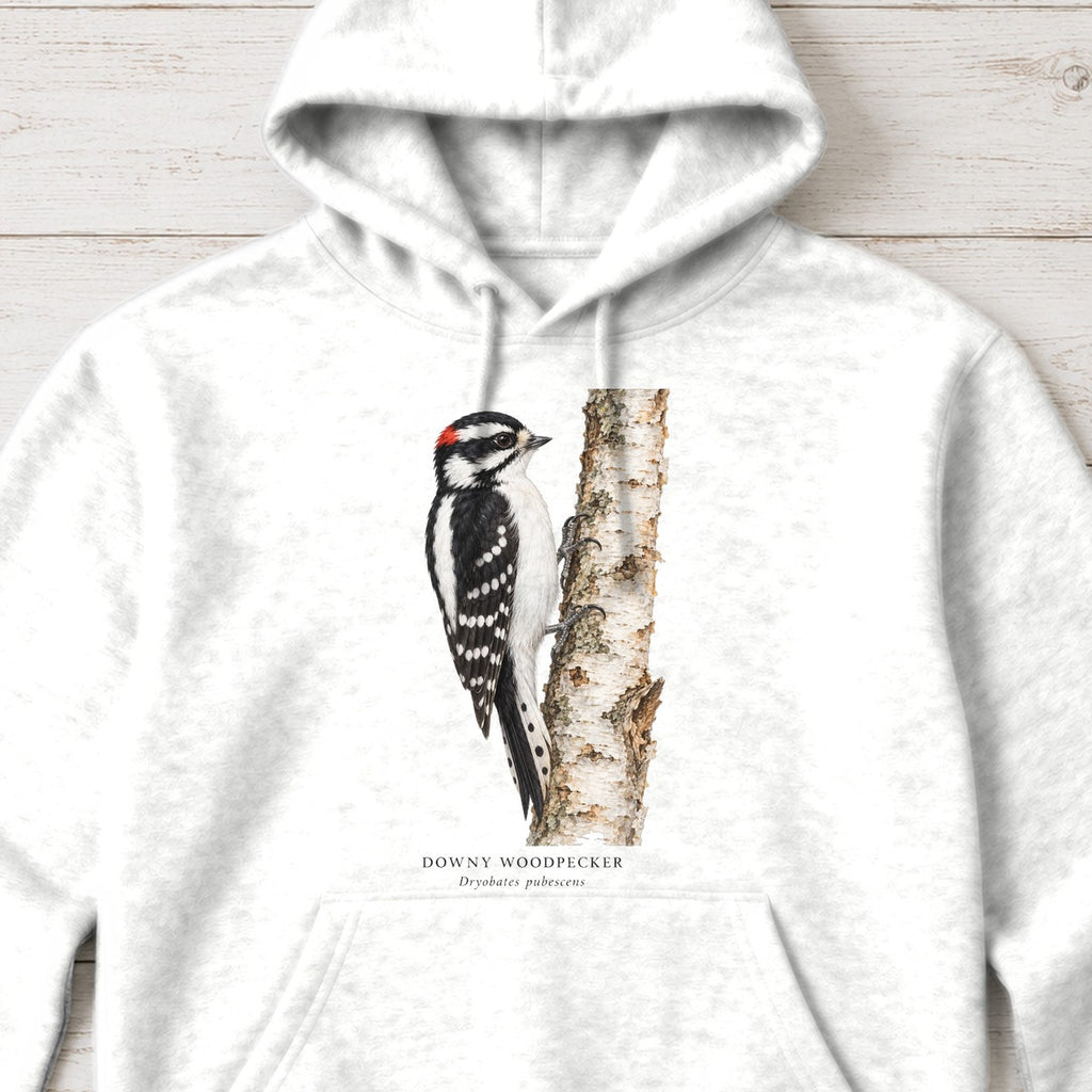 Downy Woodpecker Field Guide Hoodie – White