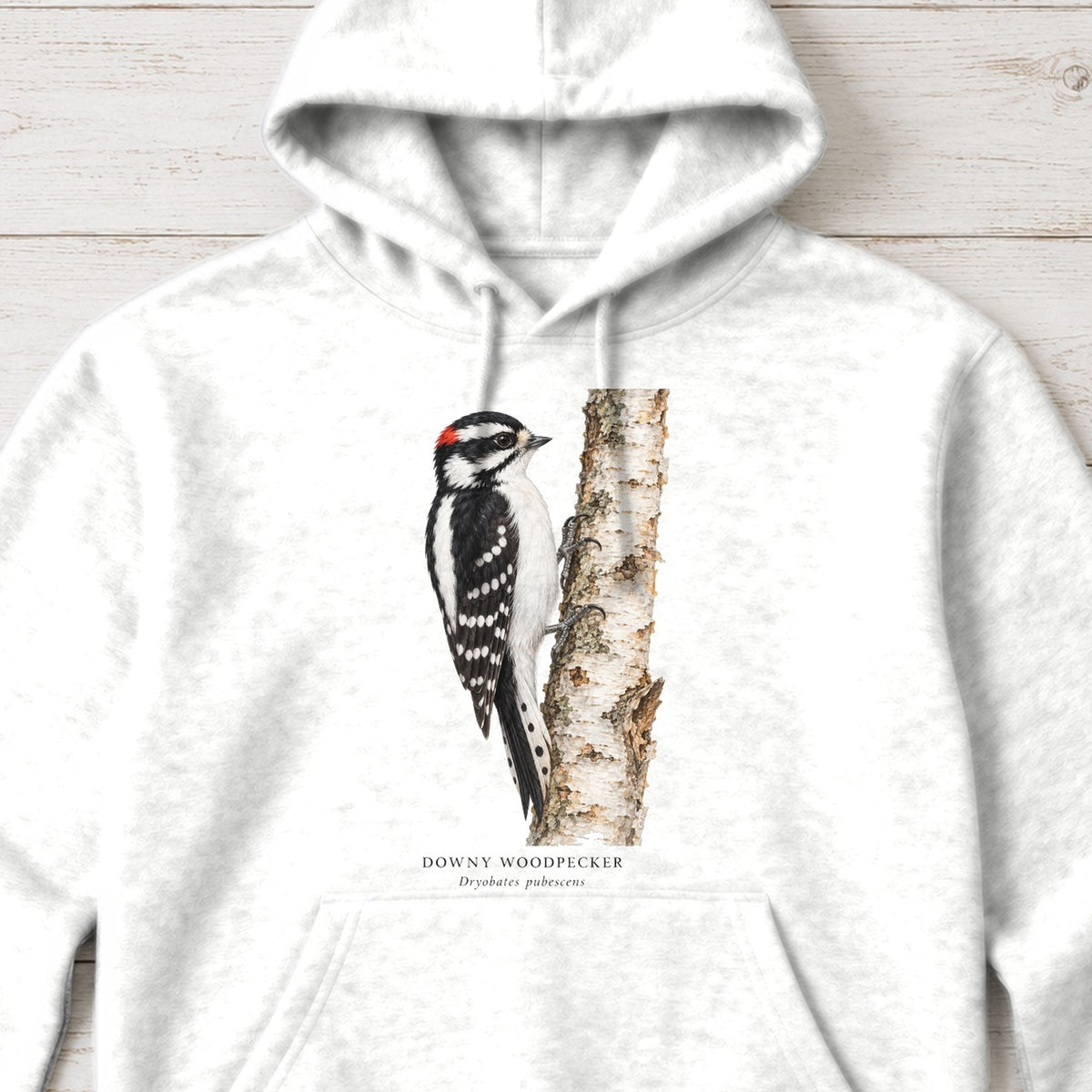 Downy Woodpecker Field Guide Hoodie – White