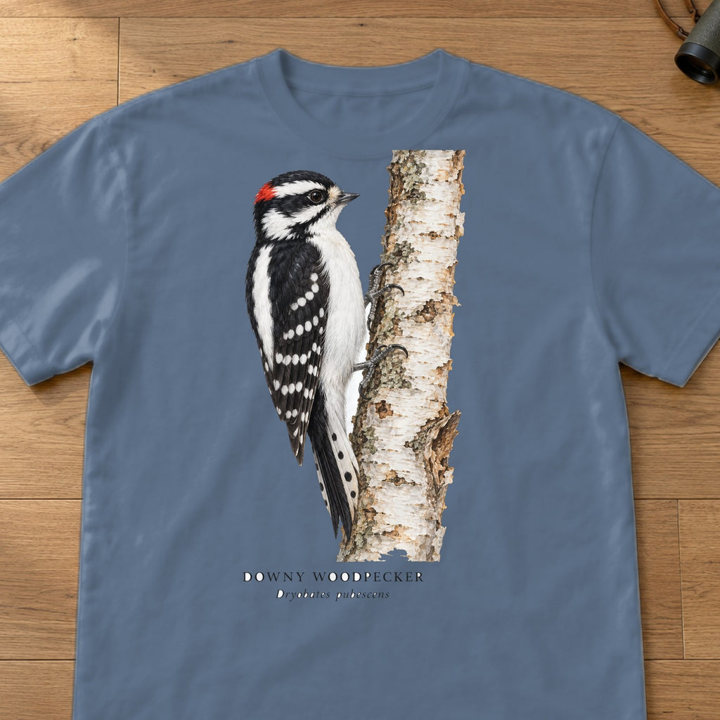 Downy Woodpecker Field Guide Comfort Colors T-Shirt – Blue Jean