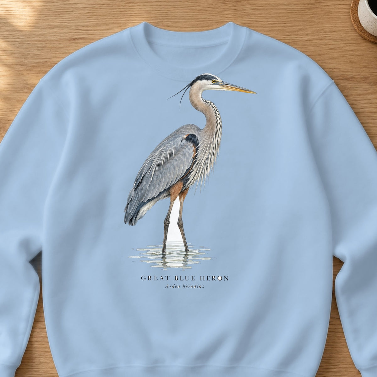 Great Blue Heron Field Guide Crewneck Sweatshirt – Light Blue