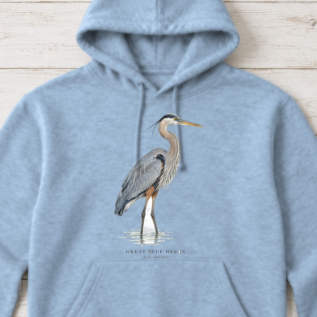 Great Blue Heron Field Guide Hoodie – Light Blue