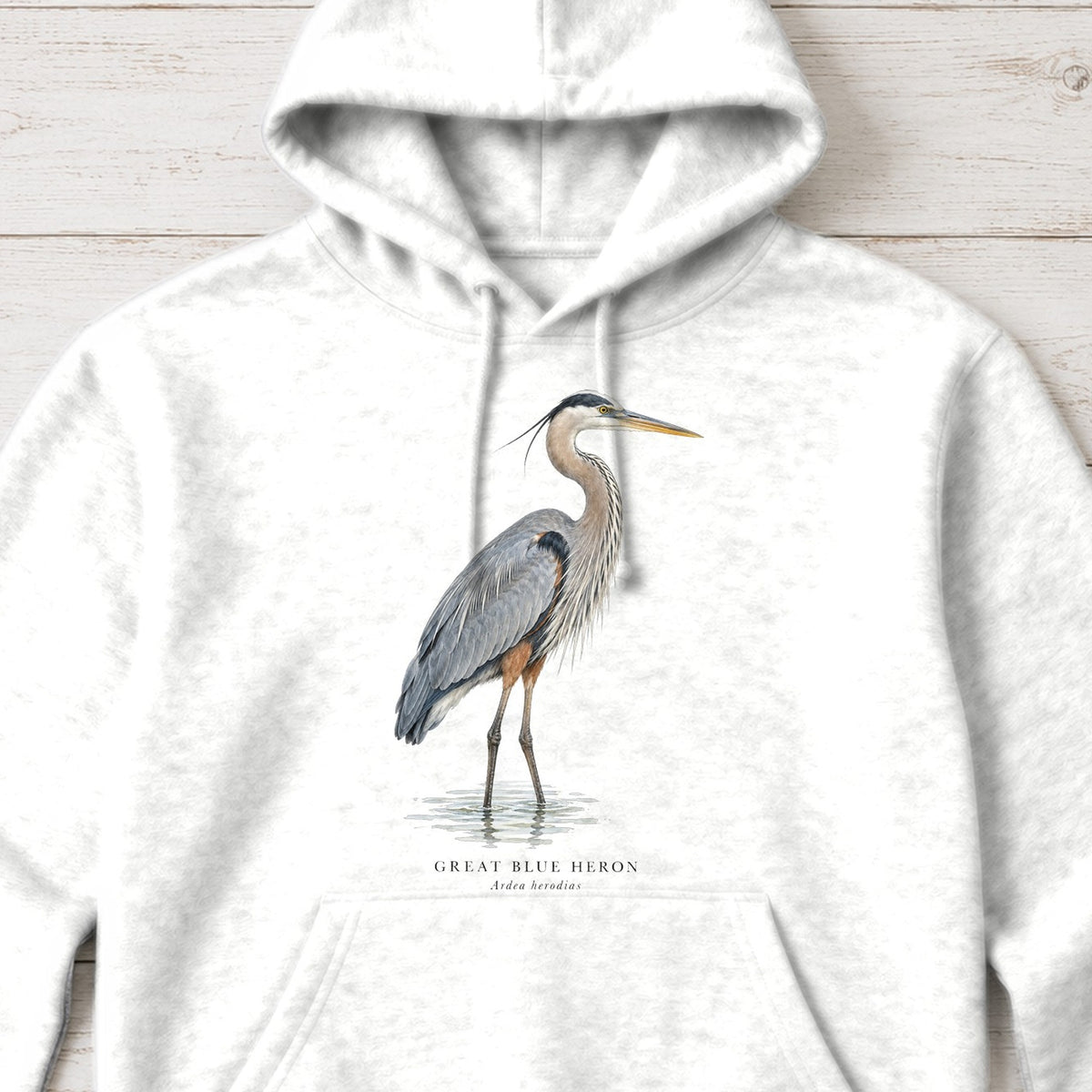 Great Blue Heron Field Guide Hoodie – White