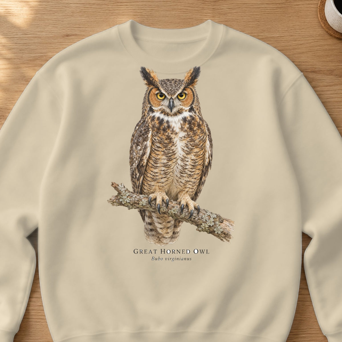 Great Horned Owl Field Guide Crewneck Sweatshirt – Sand