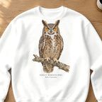 Great Horned Owl Field Guide Crewneck Sweatshirt – White