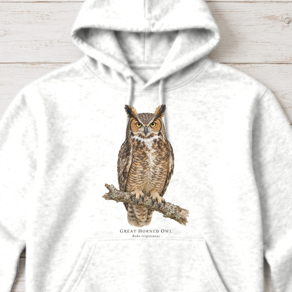 Great Horned Owl Field Guide Hoodie – White