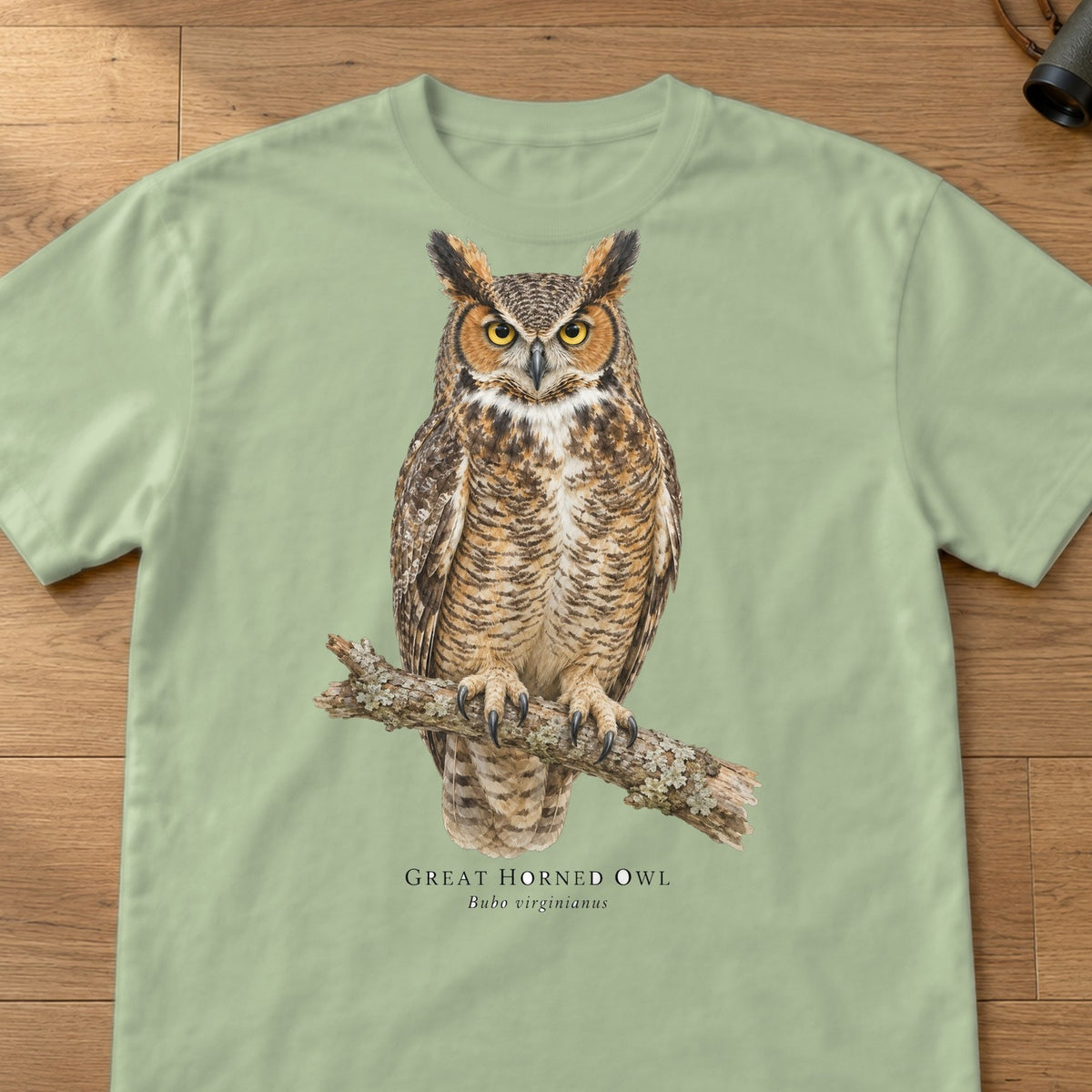 Great Horned Owl Field Guide Comfort Colors T-Shirt – Light Green