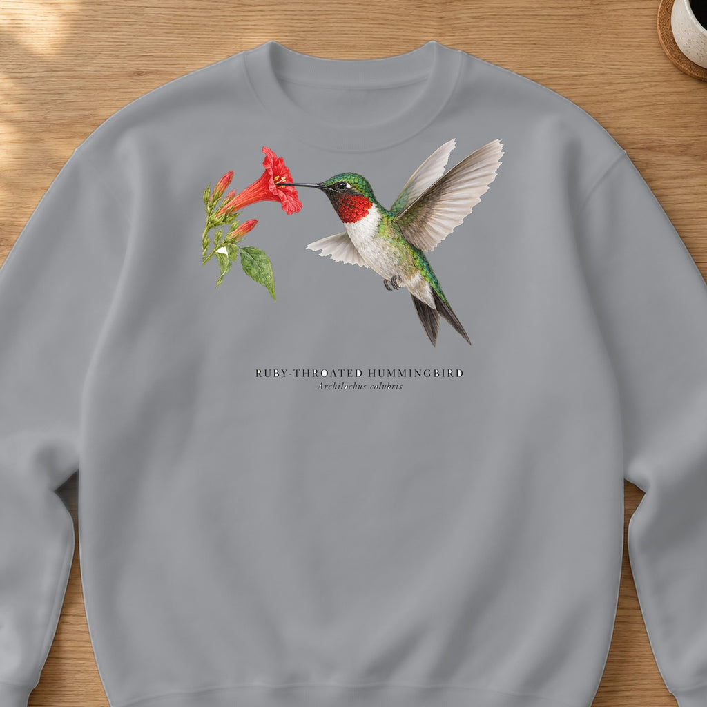 Ruby-throated Hummingbird Field Guide Crewneck Sweatshirt – Sport Grey