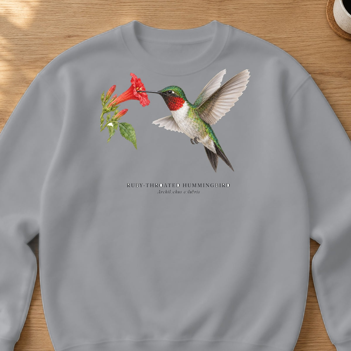 Ruby-throated Hummingbird Field Guide Crewneck Sweatshirt – Sport Grey