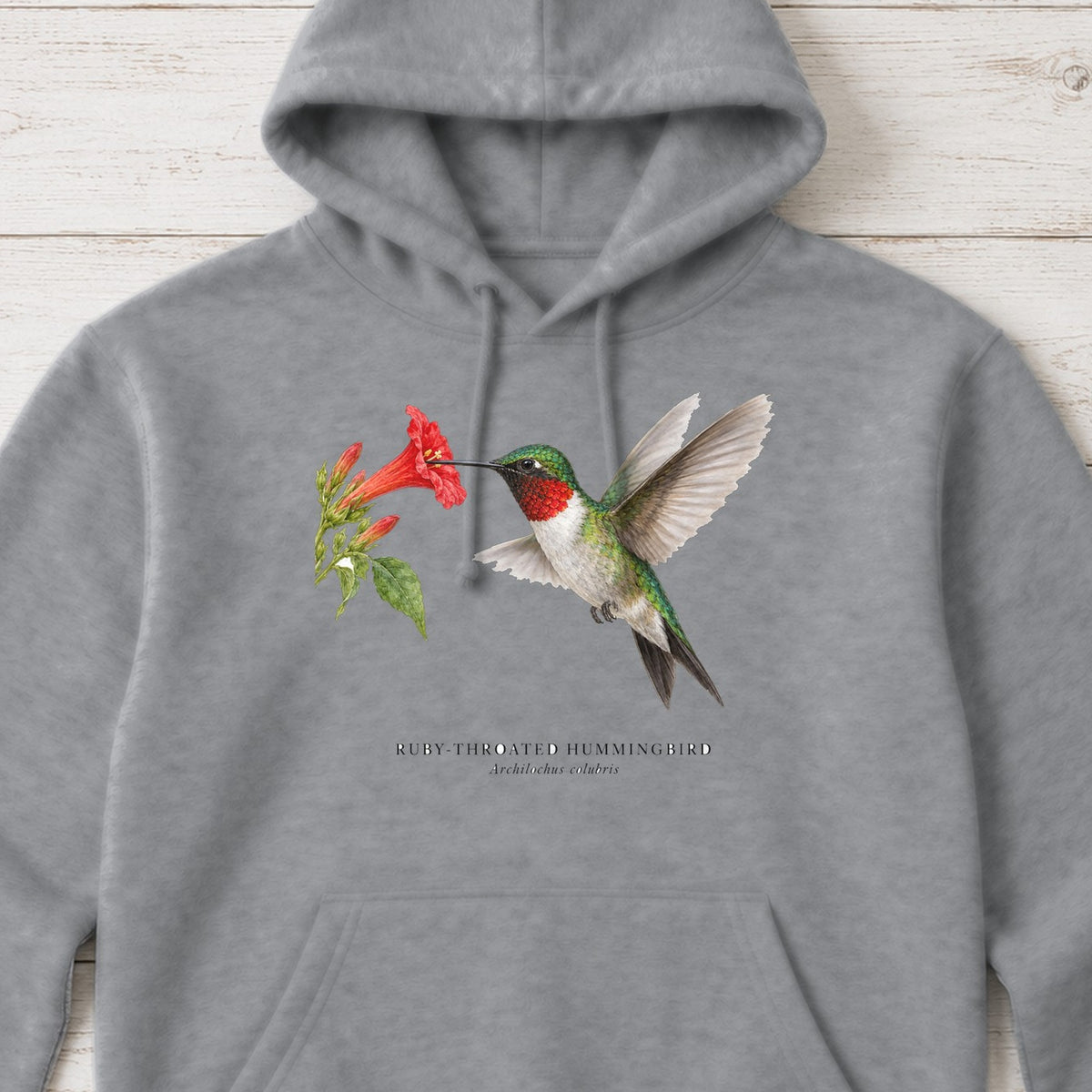 Ruby-throated Hummingbird Field Guide Hoodie – Sport Grey