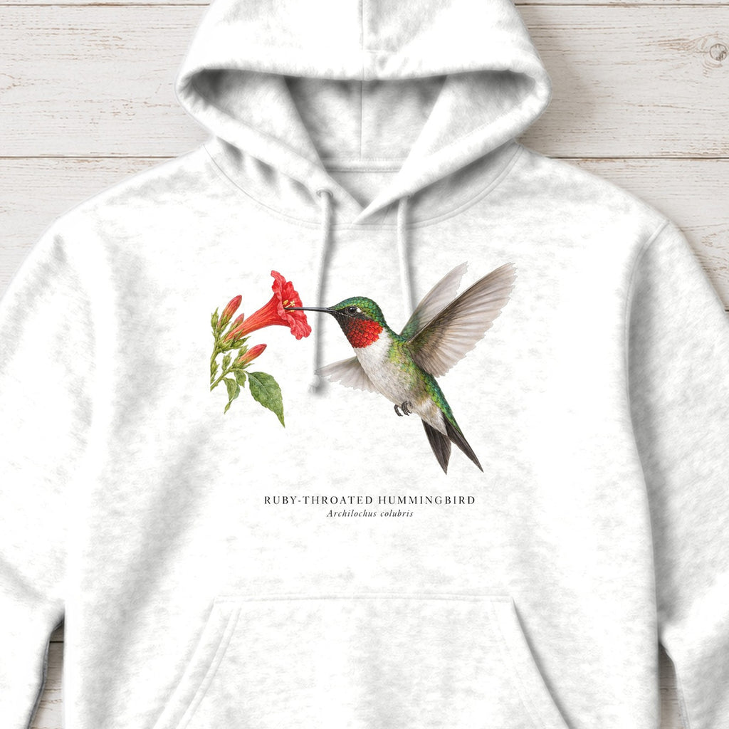 Ruby-throated Hummingbird Field Guide Hoodie – White