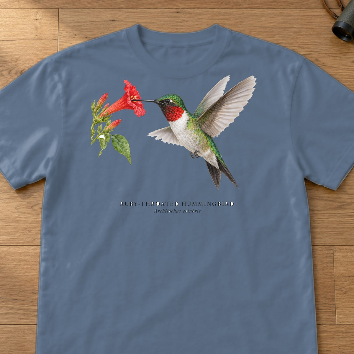 Ruby-throated Hummingbird Field Guide Comfort Colors T-Shirt – Blue Jean