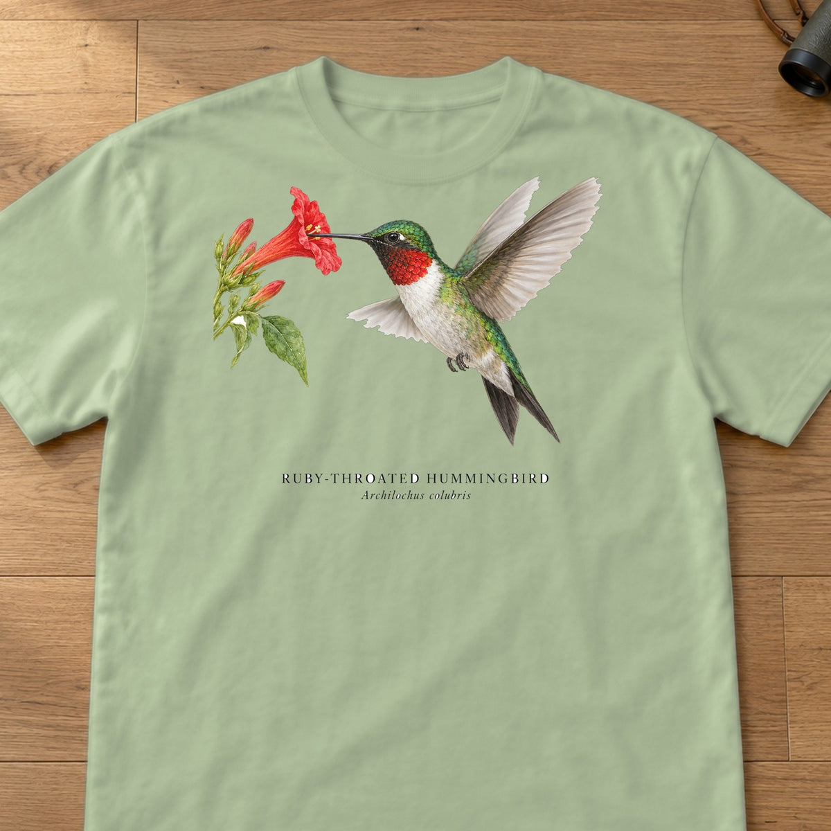 Ruby-throated Hummingbird Field Guide Comfort Colors T-Shirt – Light Green