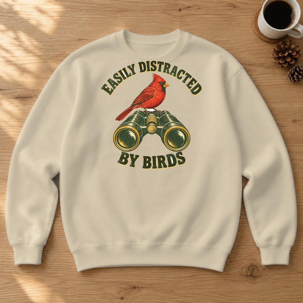 Easily Distracted by Birds Crewneck Sweatshirt – Sand