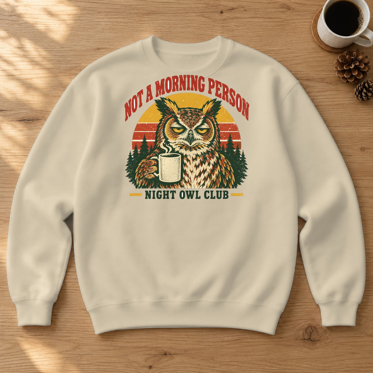 Not a Morning Person — Night Owl Club Crewneck Sweatshirt – Sand