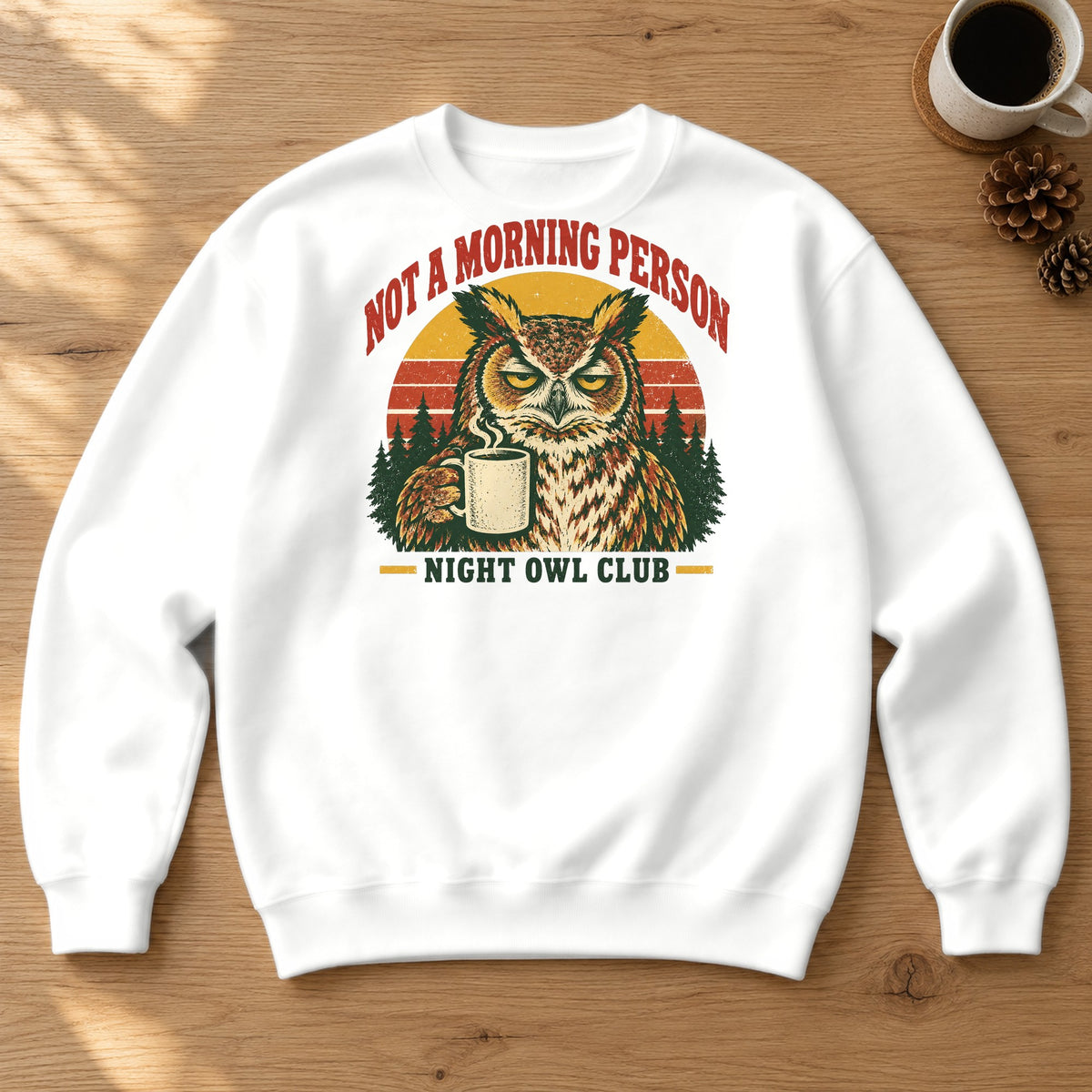 Not a Morning Person — Night Owl Club Crewneck Sweatshirt – White