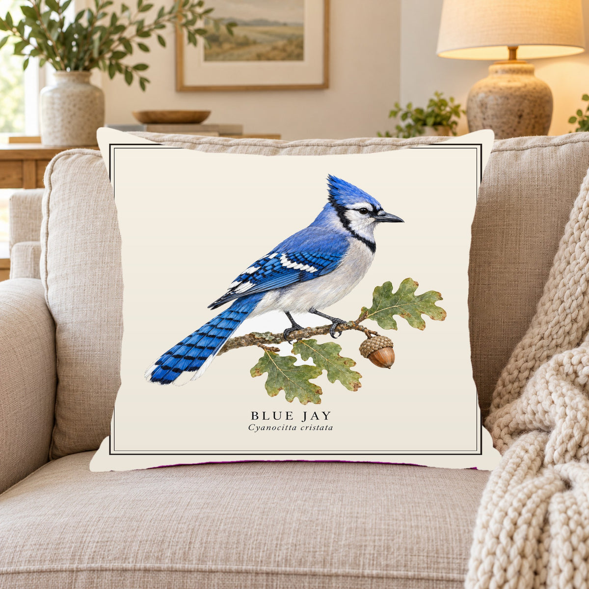 Blue Jay Field Guide Throw Pillow Cover