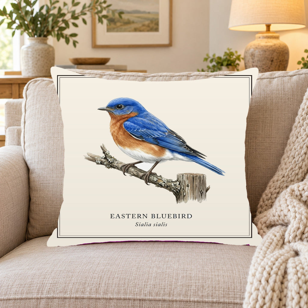 Eastern Bluebird Field Guide Throw Pillow Cover