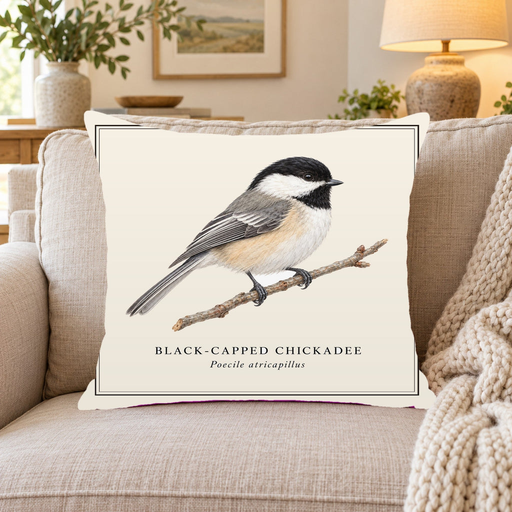 Black-capped Chickadee Field Guide Throw Pillow Cover