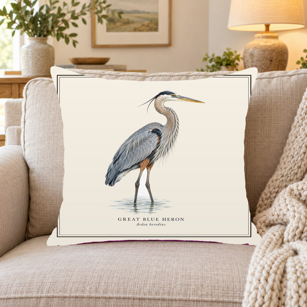 Great Blue Heron Field Guide Throw Pillow Cover