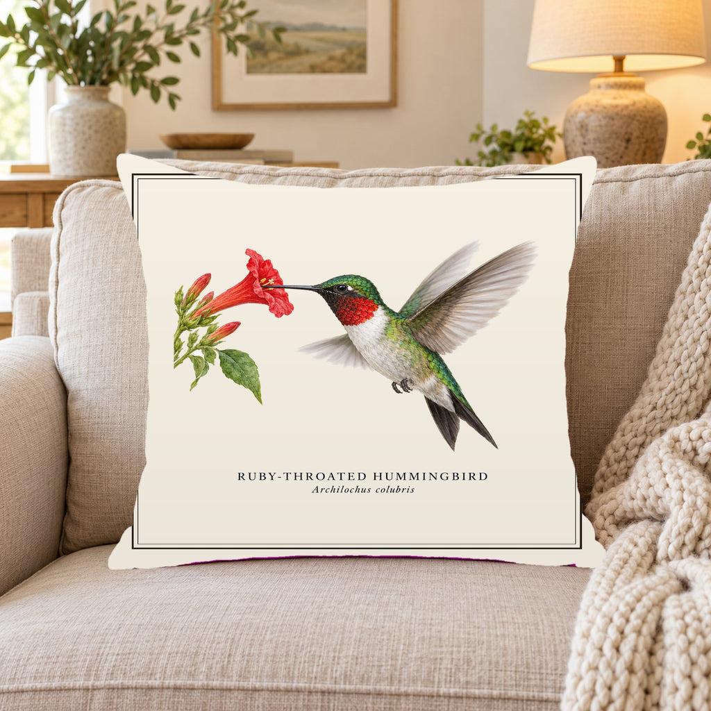 Ruby-throated Hummingbird Field Guide Throw Pillow Cover