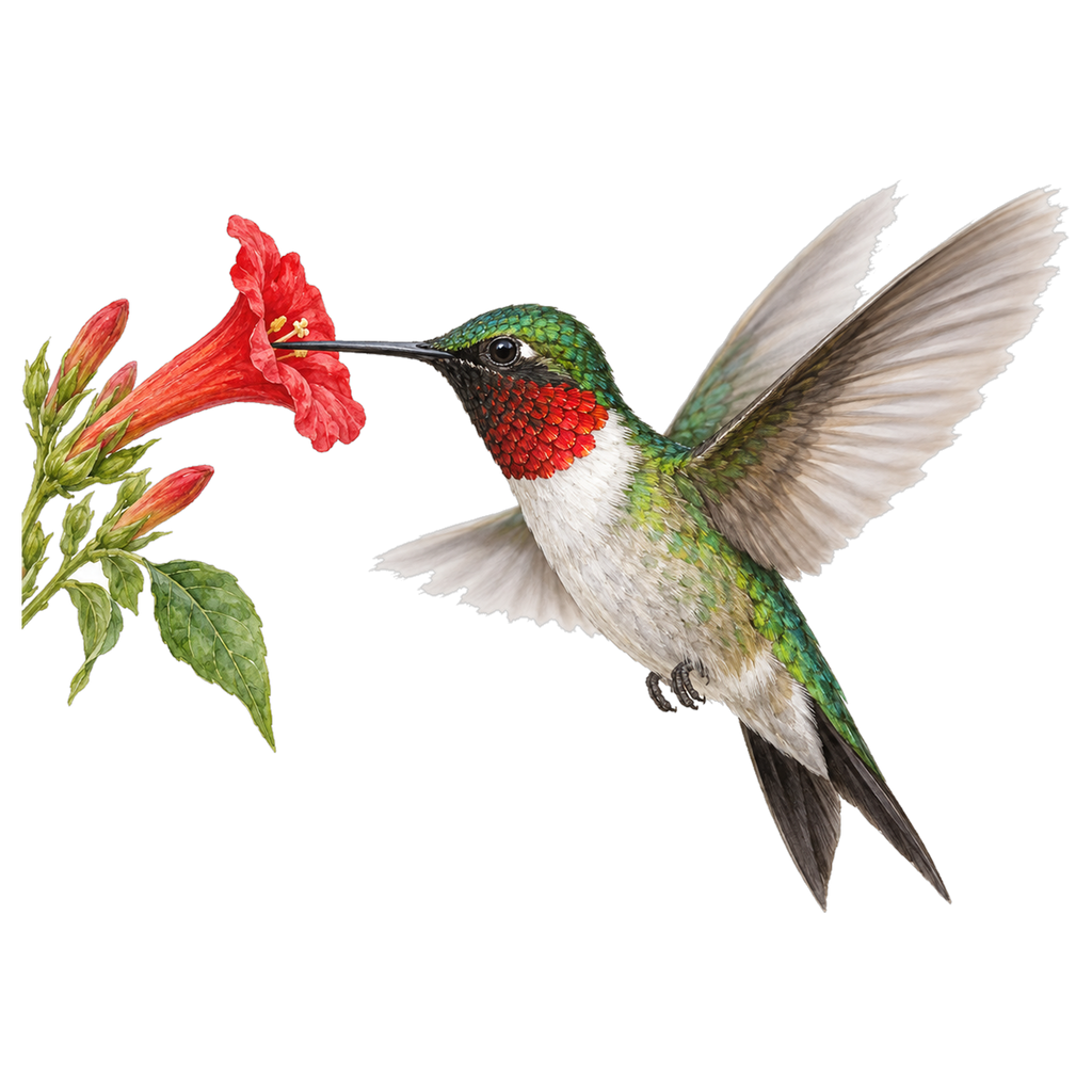 Ruby-throated Hummingbird Field Guide Suncatcher – design
