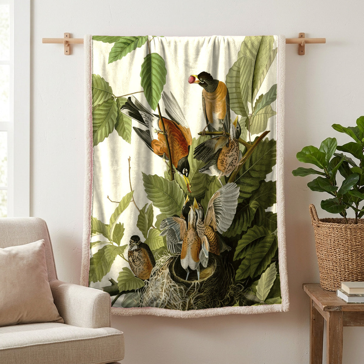American Robin vintage field plate sherpa blanket