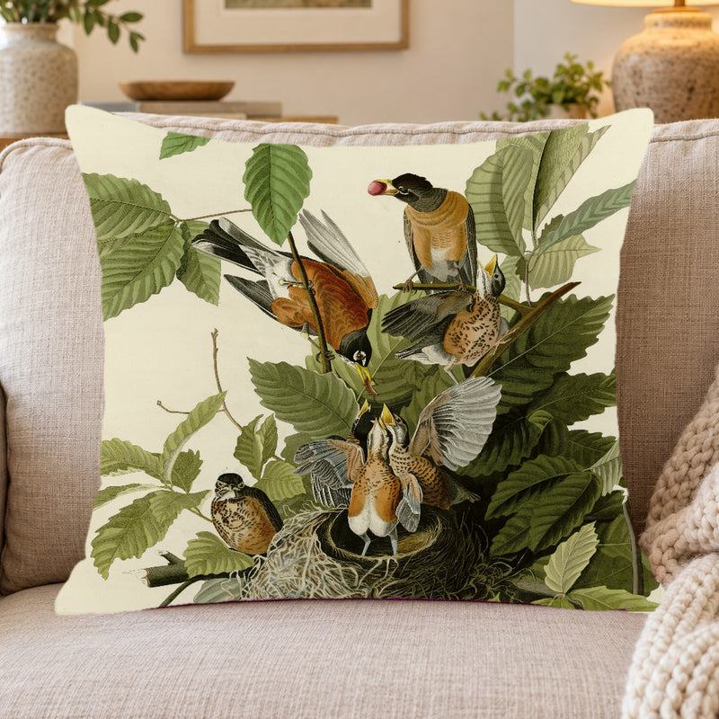 American Robin vintage field plate throw pillow cover