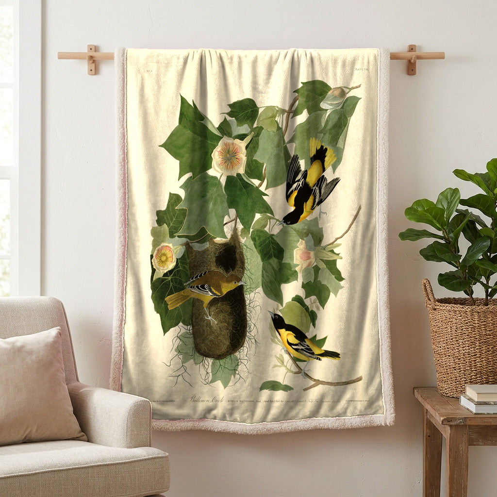 Baltimore Oriole vintage field plate sherpa blanket