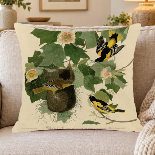 Baltimore Oriole vintage field plate throw pillow cover