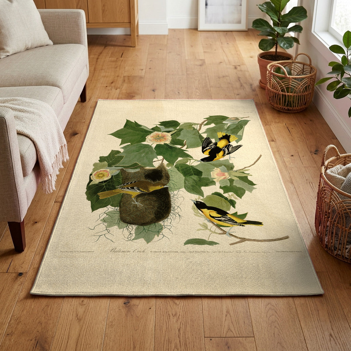Baltimore Oriole vintage field plate area rug