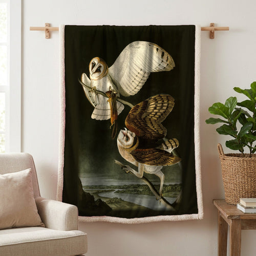 Barn Owl vintage field plate sherpa blanket