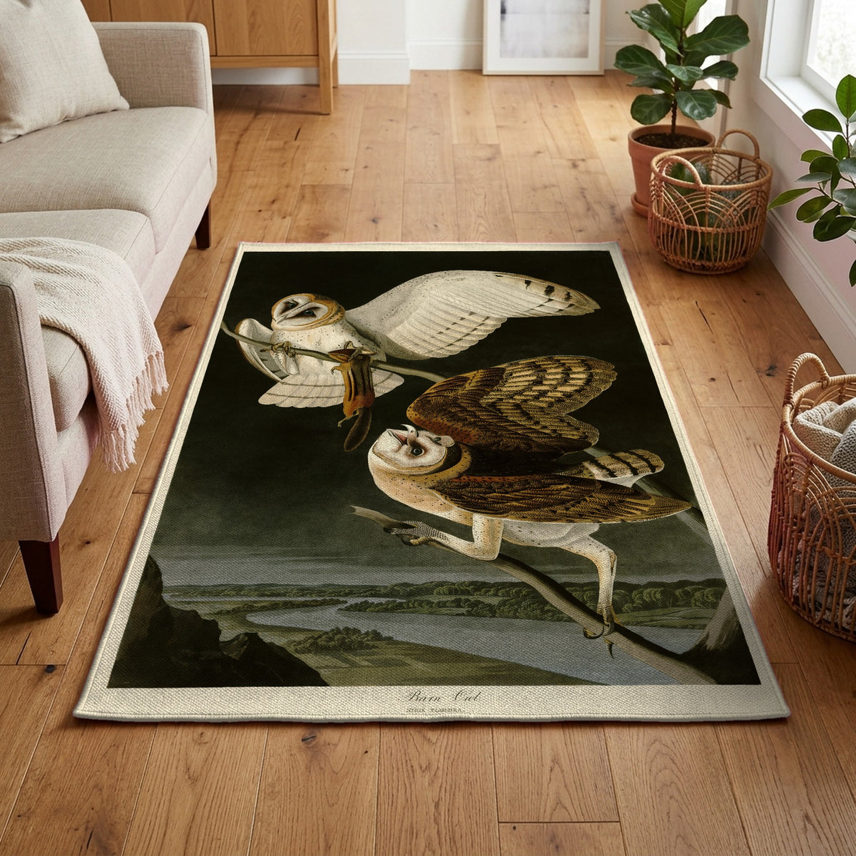 Barn Owl vintage field plate area rug