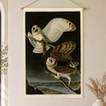 Barn Owl vintage field plate linen wall tapestry