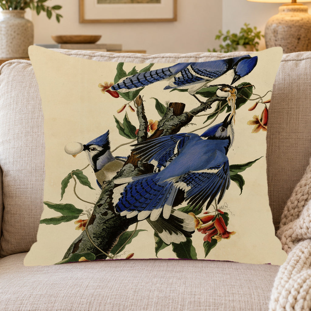Blue Jay vintage field plate throw pillow cover