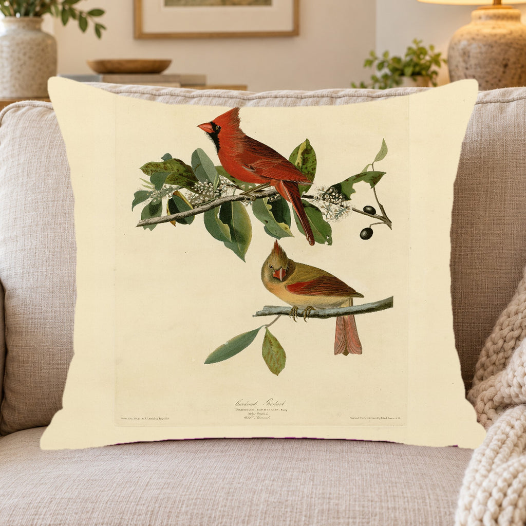 Northern Cardinal vintage field plate throw pillow cover