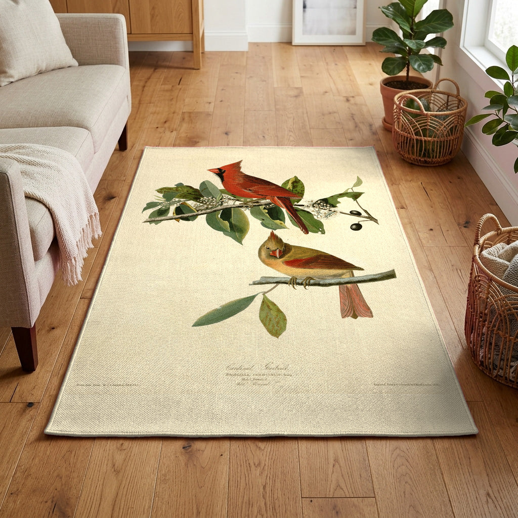 Northern Cardinal vintage field plate area rug