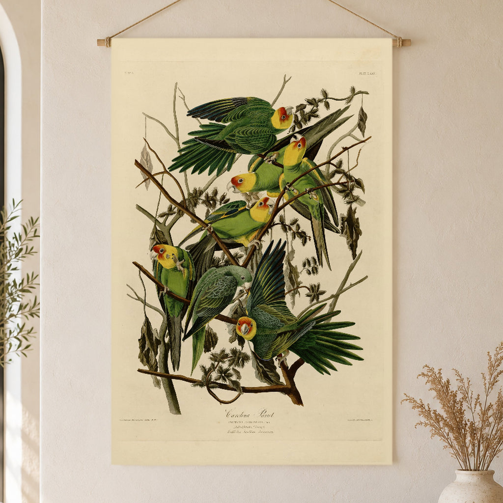 Carolina Parakeet vintage field plate linen wall tapestry