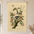 Downy Woodpecker vintage field plate linen wall tapestry