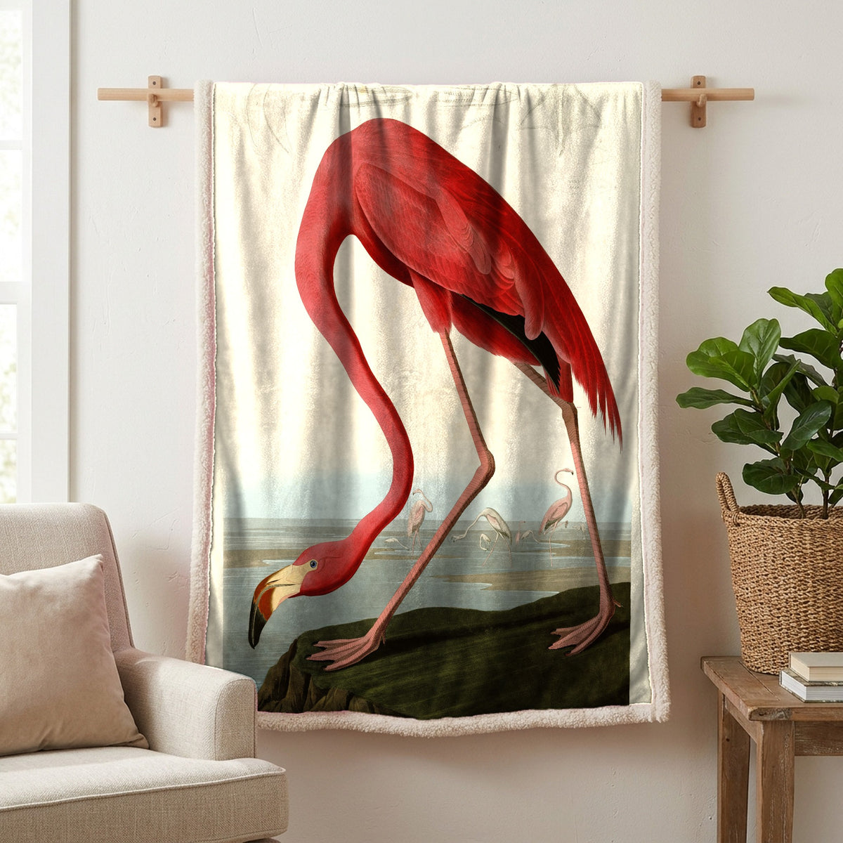 American Flamingo vintage field plate sherpa blanket