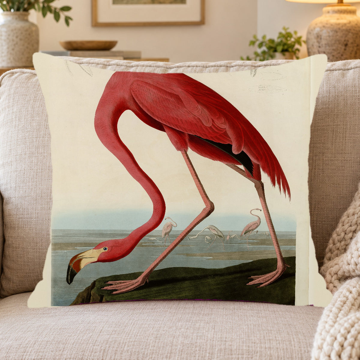 American Flamingo vintage field plate throw pillow cover
