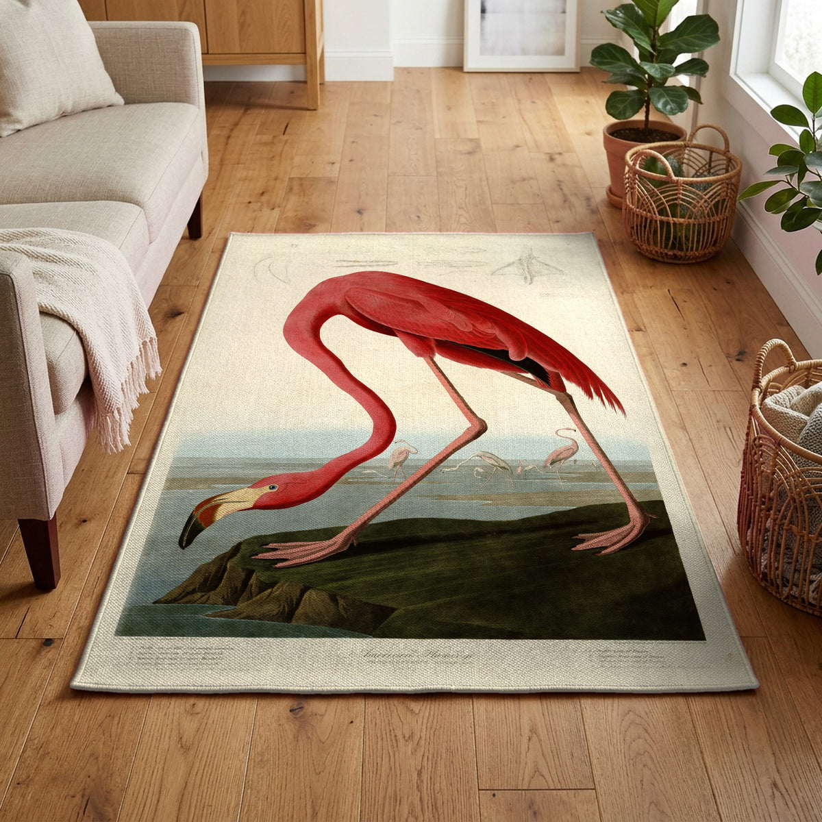 American Flamingo vintage field plate area rug