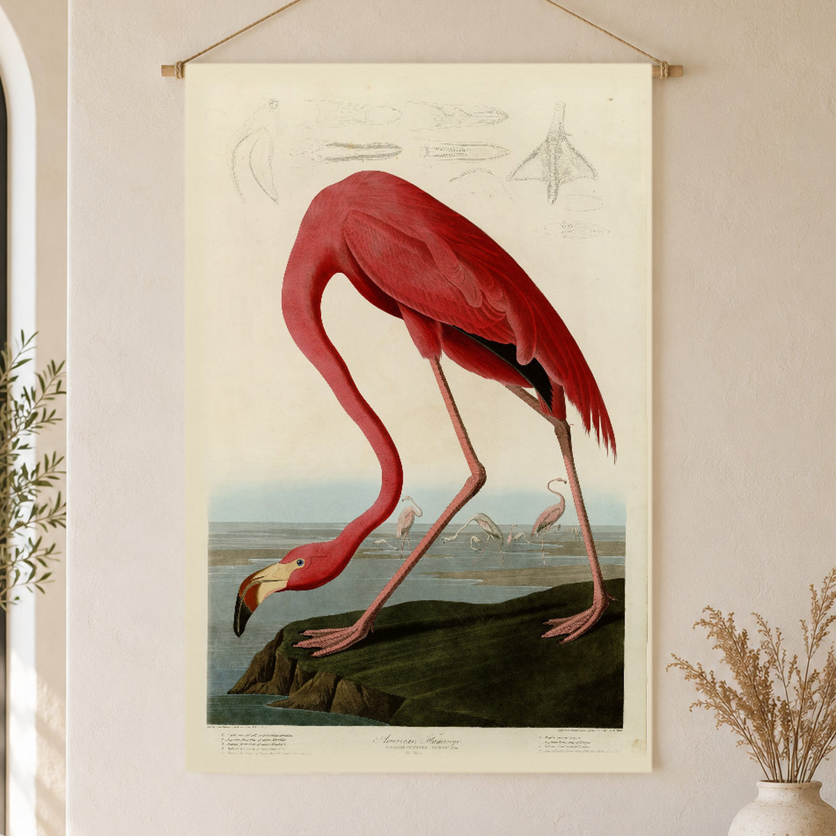 American Flamingo vintage field plate linen wall tapestry