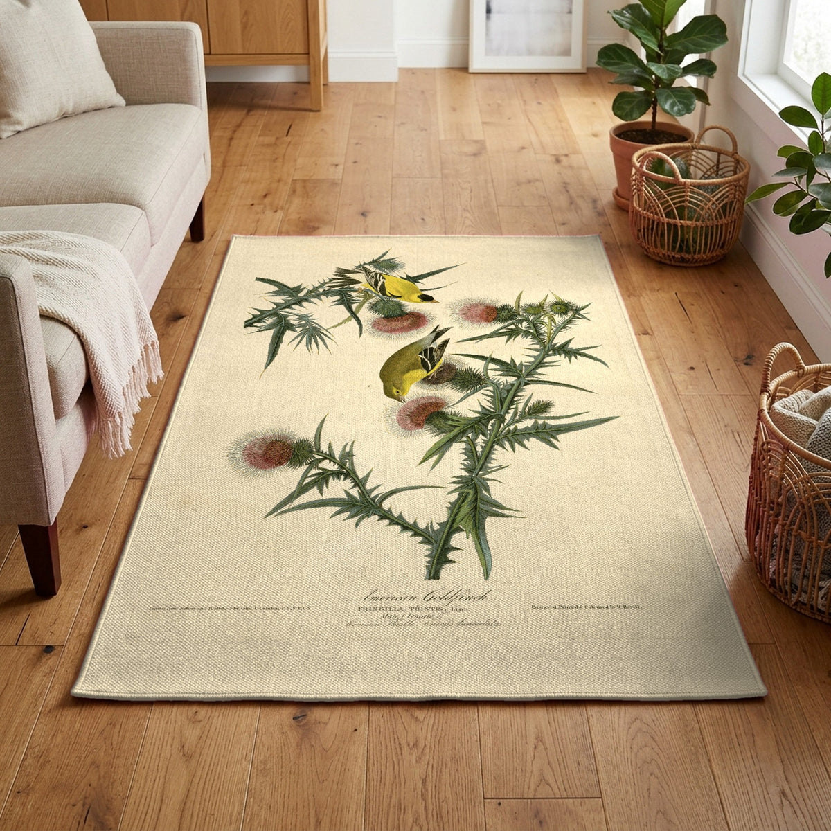 American Goldfinch vintage field plate area rug