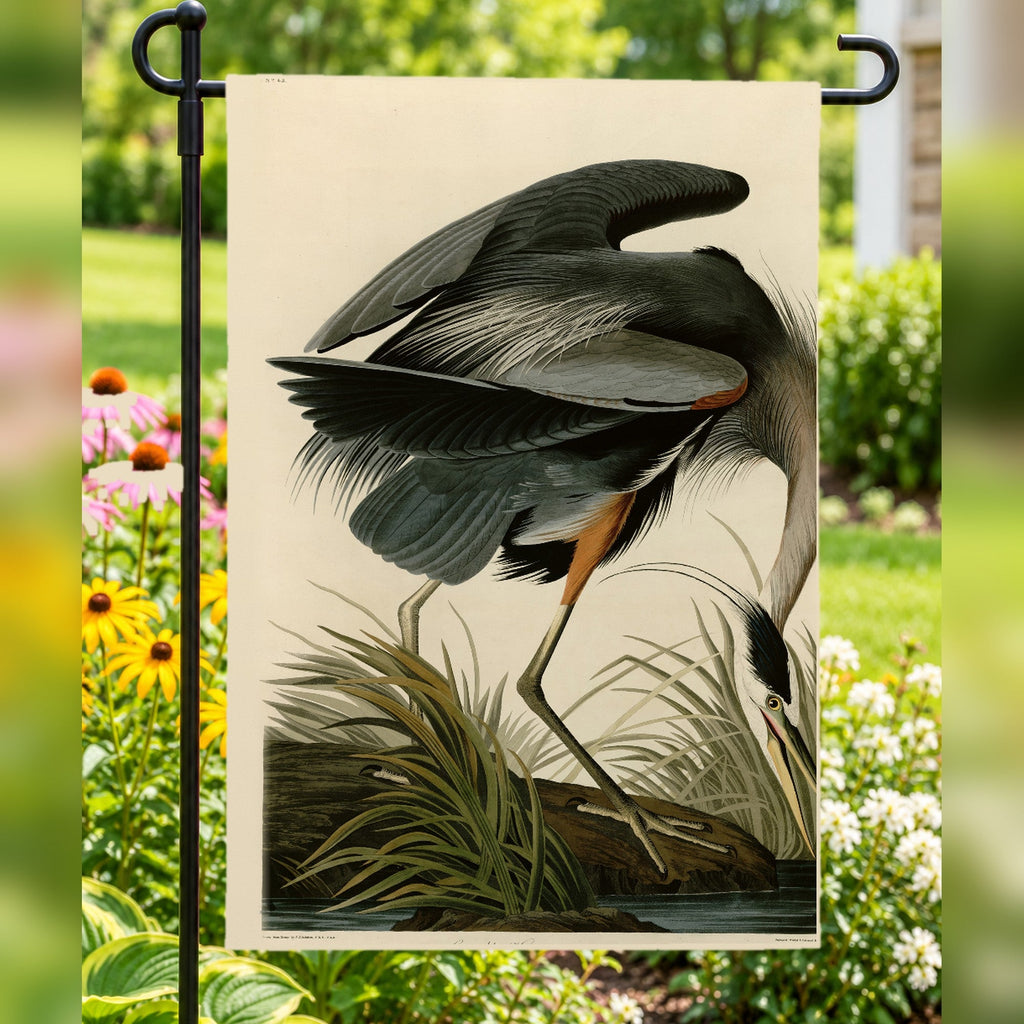 Great Blue Heron vintage field plate garden & house flag