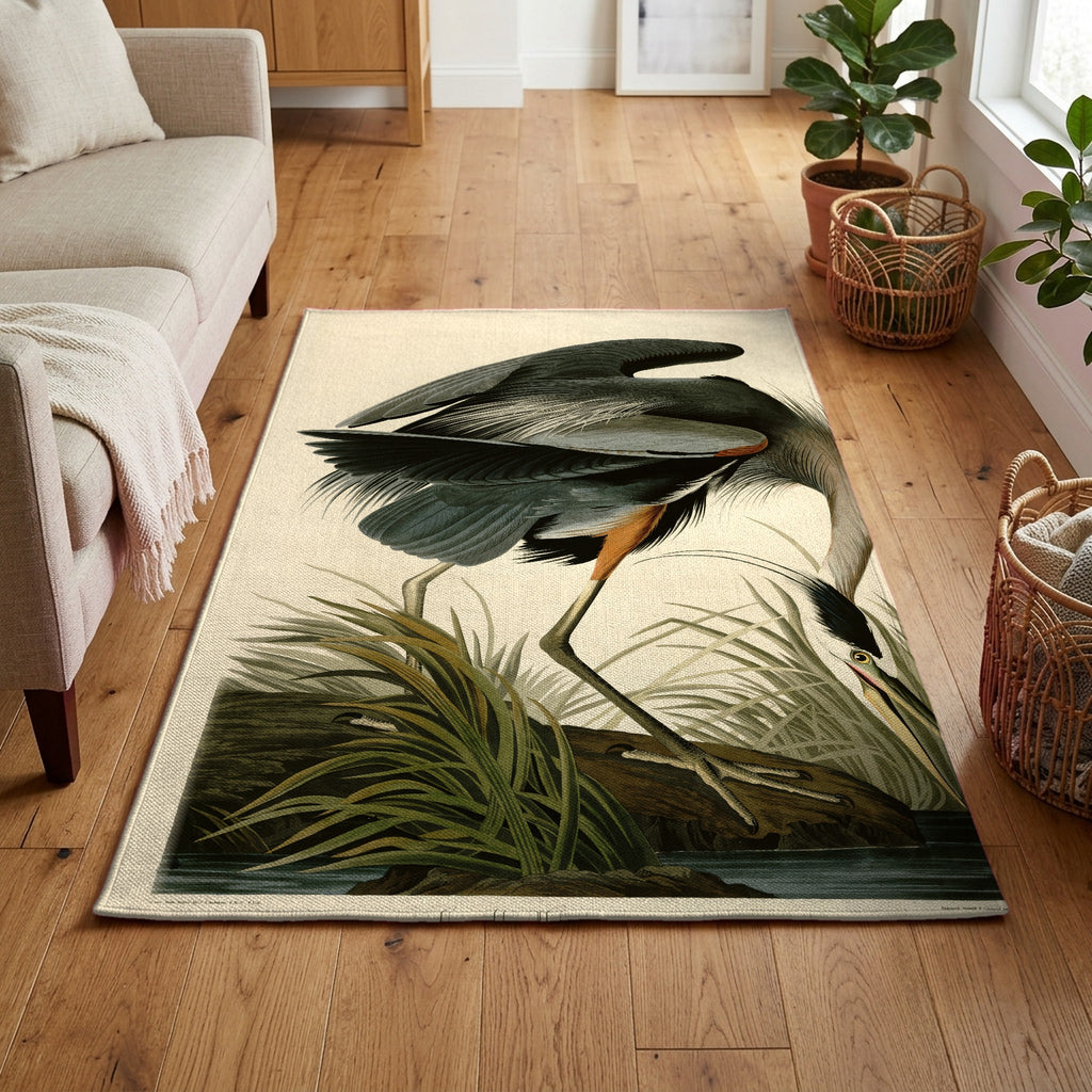 Great Blue Heron vintage field plate area rug