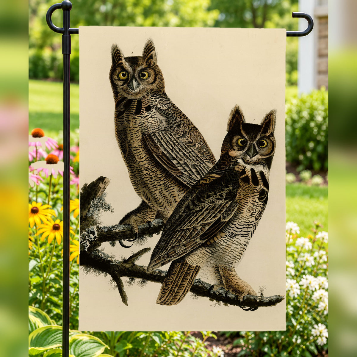 Great Horned Owl vintage field plate garden & house flag